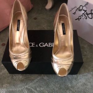 Dolce and Gabbana gold peep toe heels